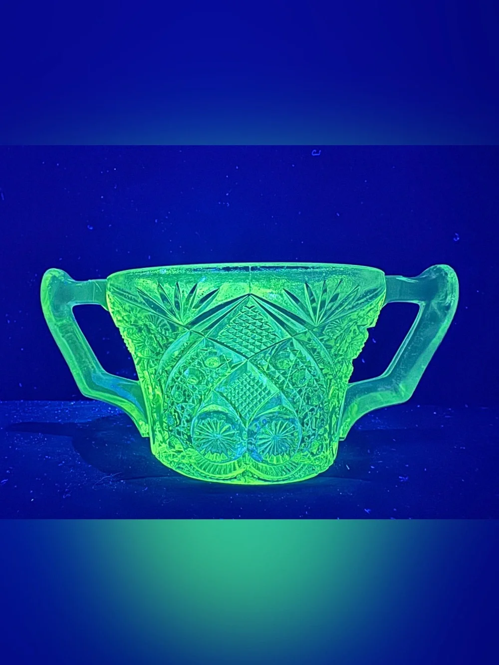 Vintage “Glow Glass” Pressed Glass Double-Handled Sugar Bowl - Decorative Accent